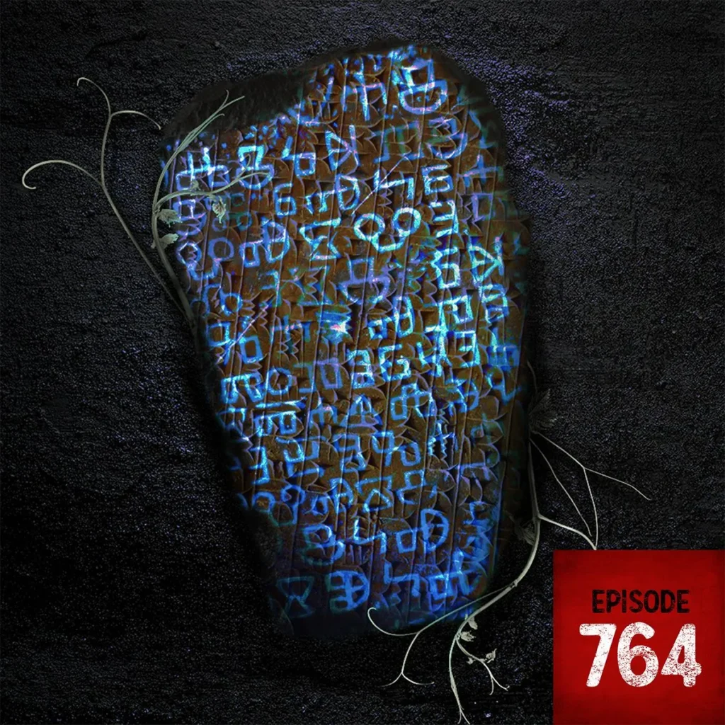Cover showing an tablet with arcane alien glyphs for the space horror short story "Song of Marzanna"